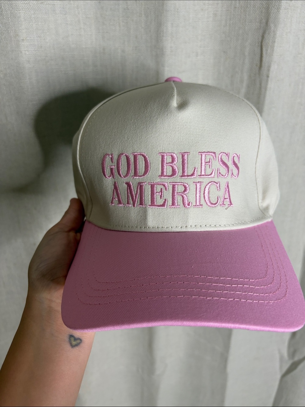 C.C Cream and Pink 'God Bless America' Baseball Cap